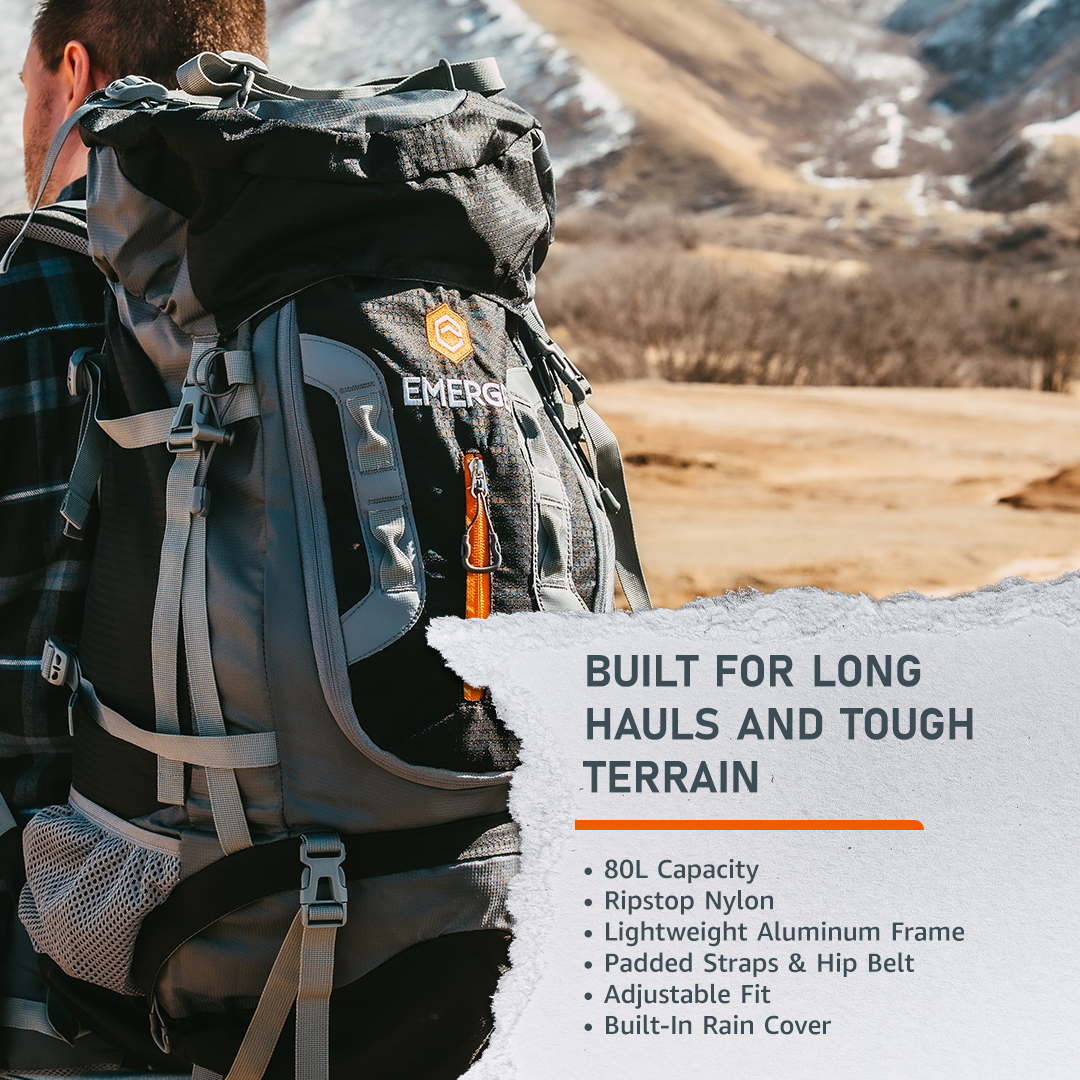 80L Survival Backpack - The Ranger Emerge Survival The Snag Bin