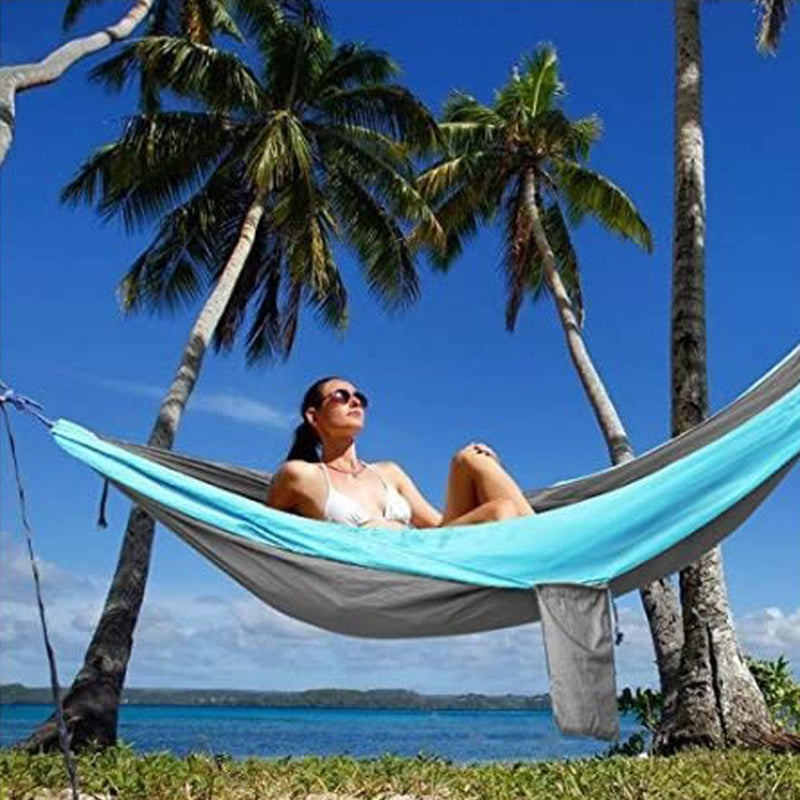 Light double nylon camping hammock with straps. Great for trips, beach, yard & garden. V.I.P Digital Presence The Snag Bin