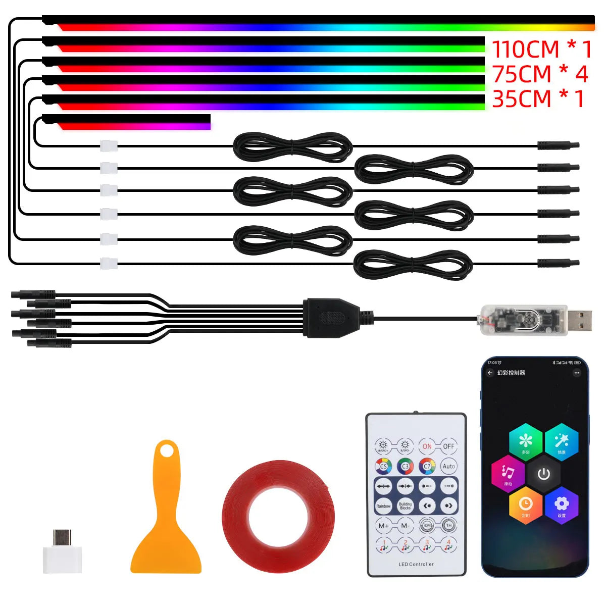 10 in 1 Car LED Acrylic Light Strip RGB Symphony Auto Interior Strip Lights Remote/APP Control Decorative Atmosphere Lamp 0DC025B66790C91CA4CCF47C809898A0