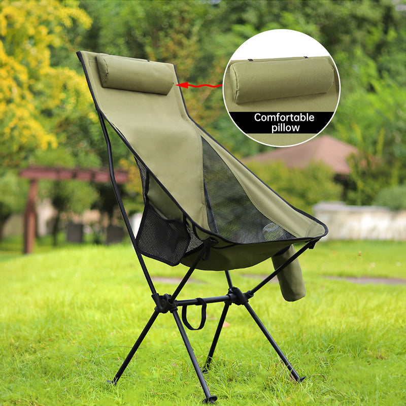 Folding camping chair with headrest. Lightweight, aluminum alloy, for travel and fishing. Outdoor furniture. V.I.P Digital Presence The Snag Bin