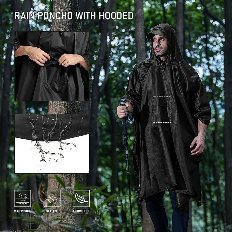 3 In 1 Outdoor Military Raincoat Hooded Sleeve Waterproof Rain Poncho Motorcycle Rain Cover Camping Hiking Travel Rainwear Tent V.I.P Digital Presence The Snag Bin