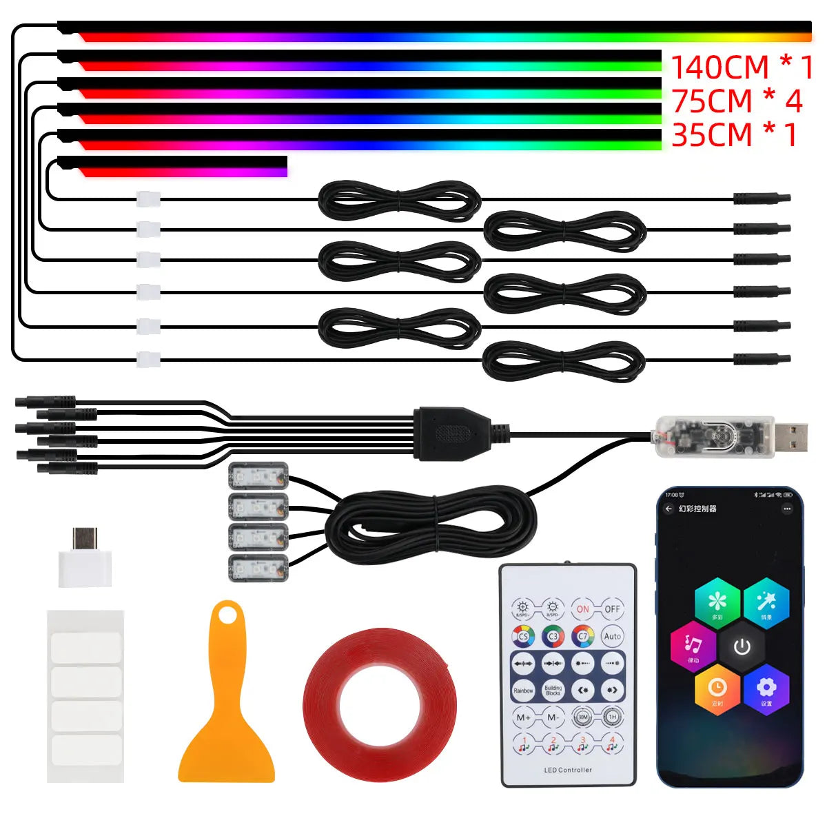 10 in 1 Car LED Acrylic Light Strip RGB Symphony Auto Interior Strip Lights Remote/APP Control Decorative Atmosphere Lamp 23557DE7BE6EC9CBEF78B59ADABDEAEB