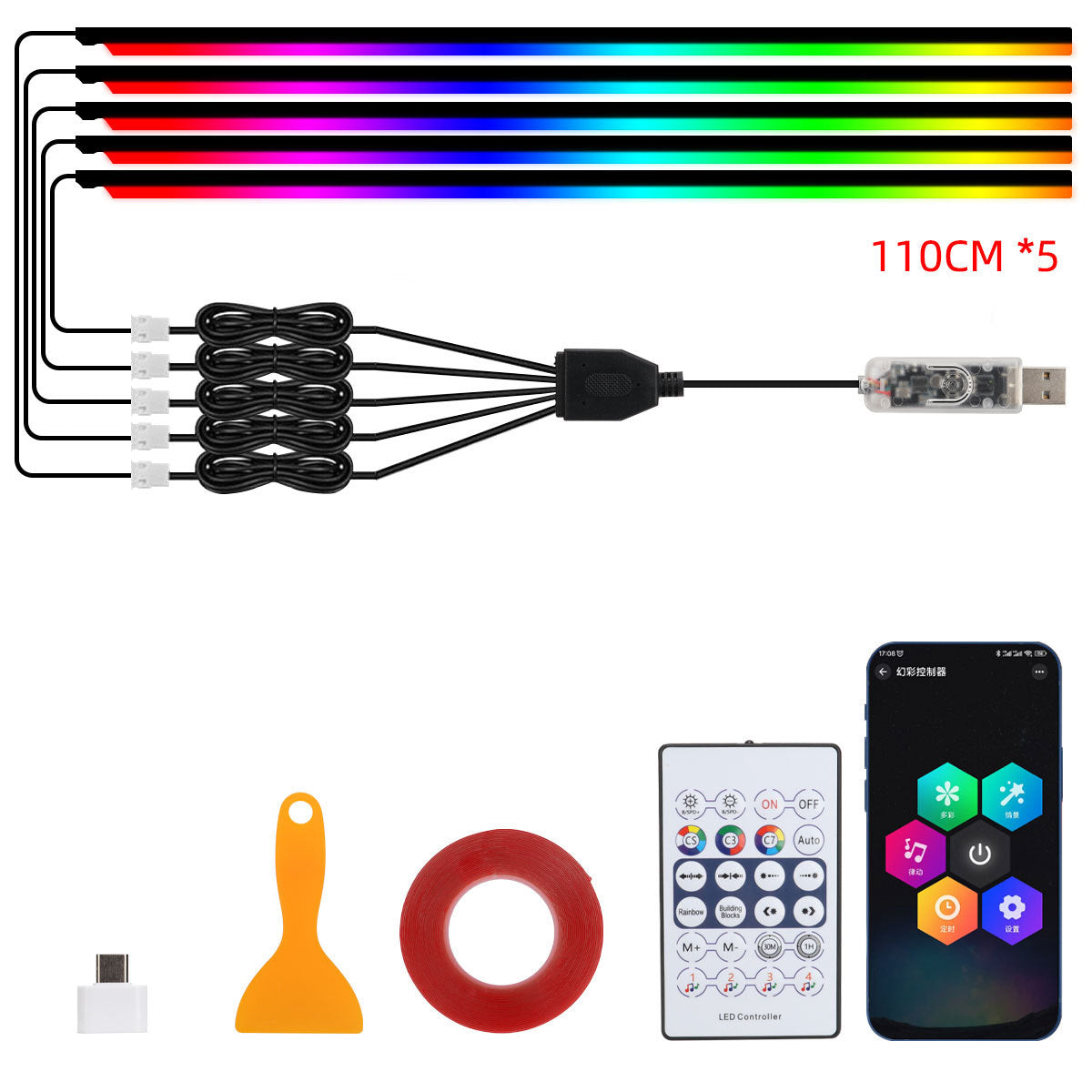 10 in 1 Car LED Acrylic Light Strip RGB Symphony Auto Interior Strip Lights Remote/APP Control Decorative Atmosphere Lamp 2572376B069BDA0089671AB6D6F272AF