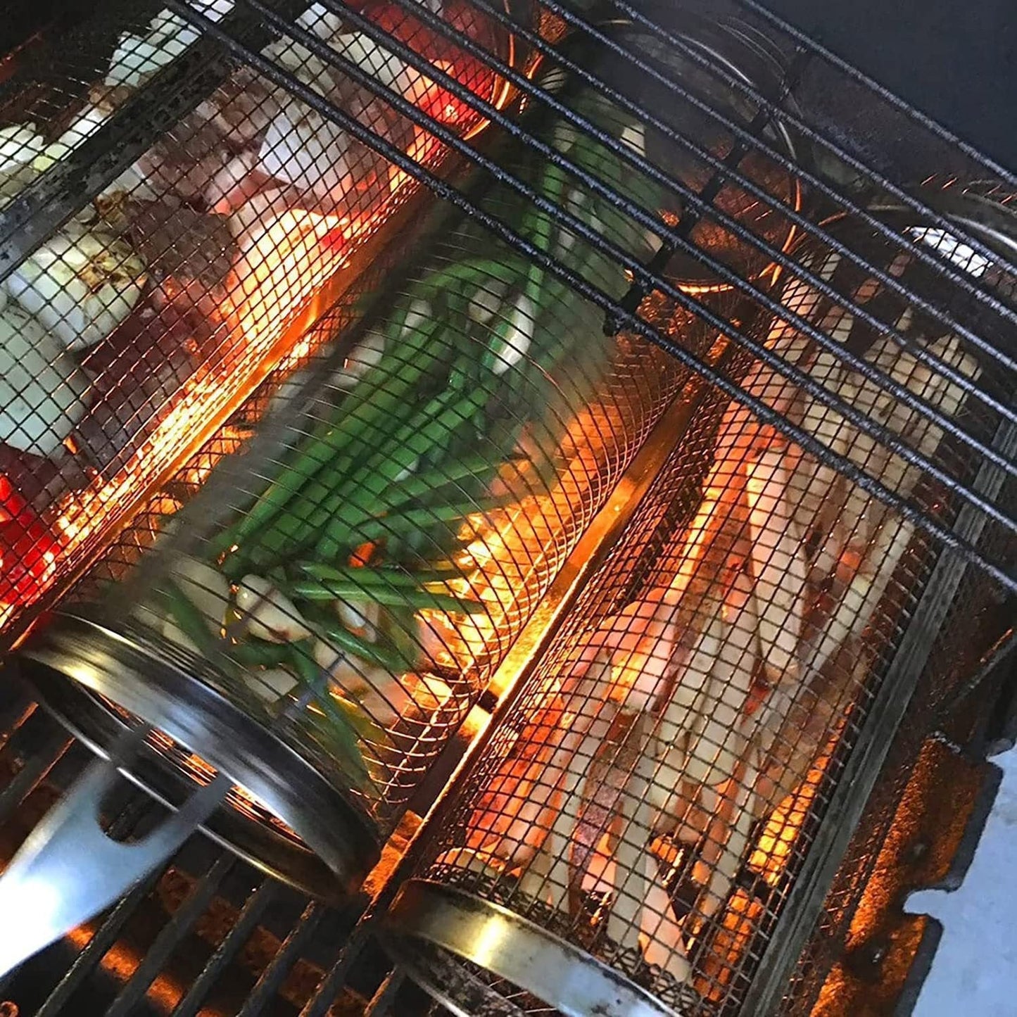 Rolling Grilling Basket Metal BBQ Barbecue Basket Net Portable Outdoor Camping Barbecue Rack Kitchen Gadgets V.I.P Digital Presence The Snag Bin