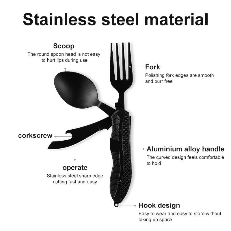 Multifunctional camping tableware stainless steel knife fork spoon, outdoor portable survival eating tools V.I.P Digital Presence The Snag Bin