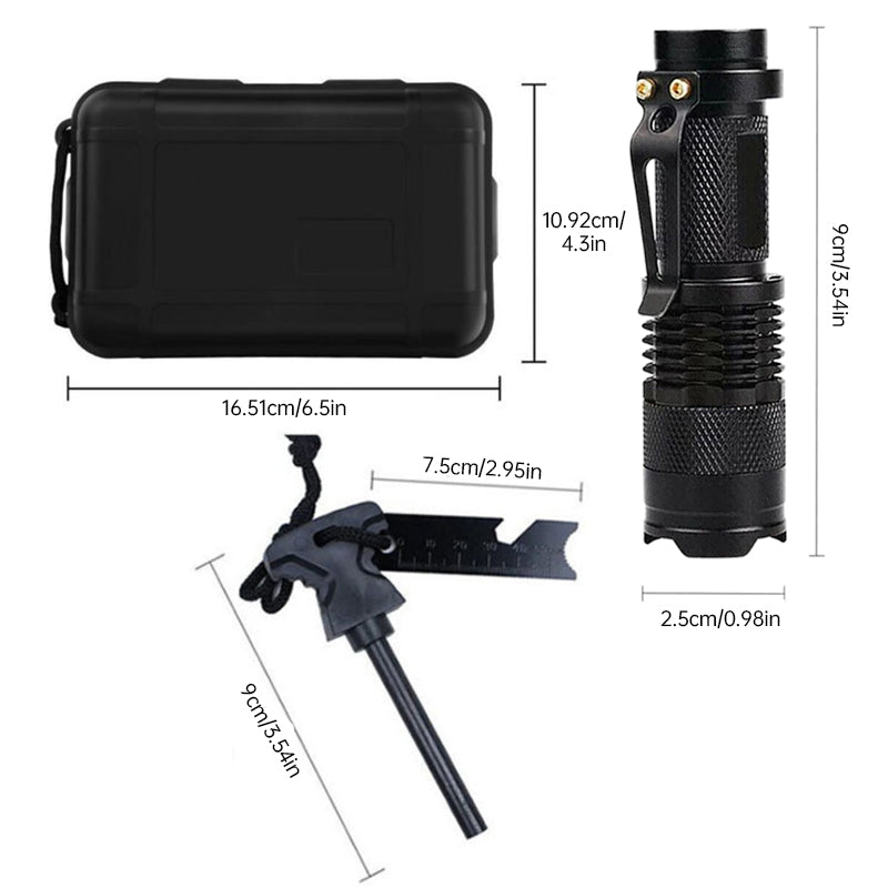 Military-grade outdoor travel survival kit with mini camping tools, emergency bracelet, whistle, blanket and knife. V.I.P Digital Presence The Snag Bin