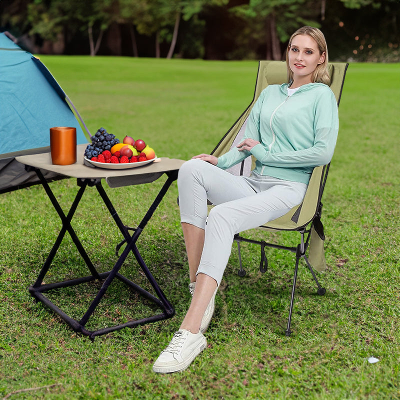 Folding camping chair with headrest. Lightweight, aluminum alloy, for travel and fishing. Outdoor furniture. V.I.P Digital Presence The Snag Bin