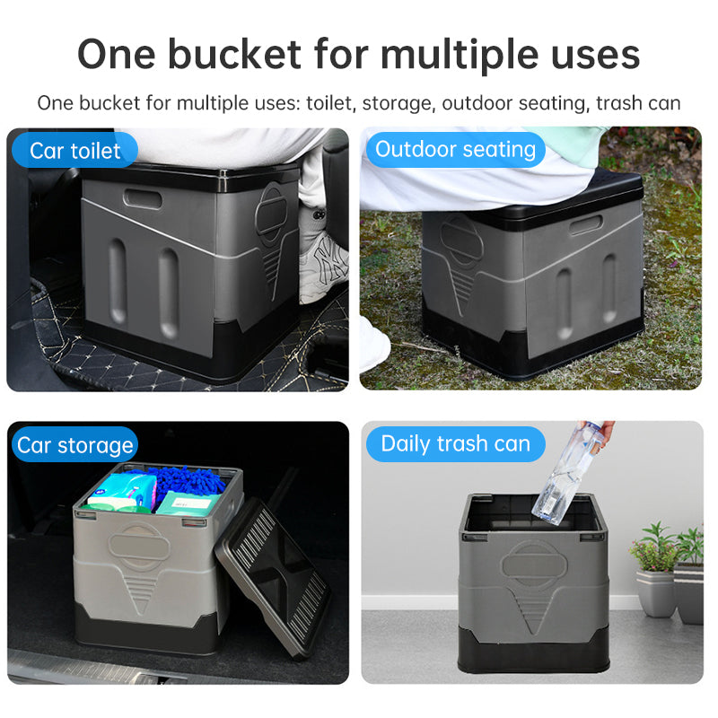 Portable folding camping toilet: adult/child use, self-contained, with lid and seat. V.I.P Digital Presence The Snag Bin