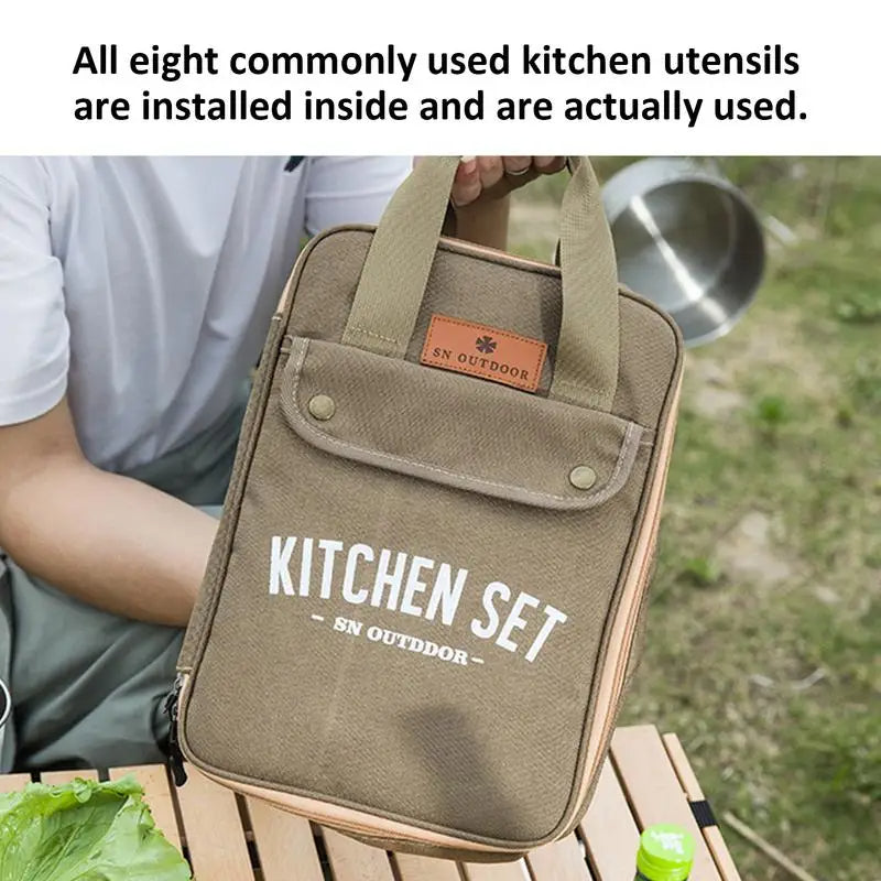 Camping Kitchen Set 8pcs Camping Outdoor Cookware Kit Stainless Steel Camping Tool Travel Set And Utensil Organizer Storage bag V.I.P Digital Presence The Snag Bin