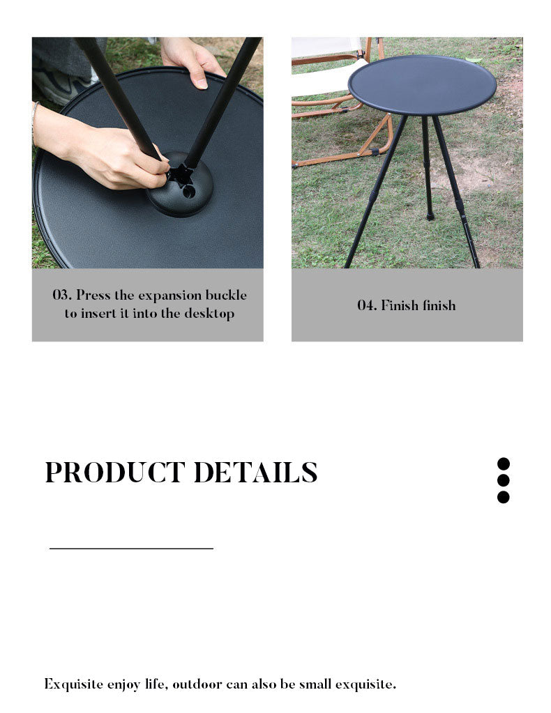 Outdoor Furniture Balcony Lightweight Portable Aluminum Height Adjustable Small Round Outdoor Folding Picnic Camping Table V.I.P Digital Presence The Snag Bin