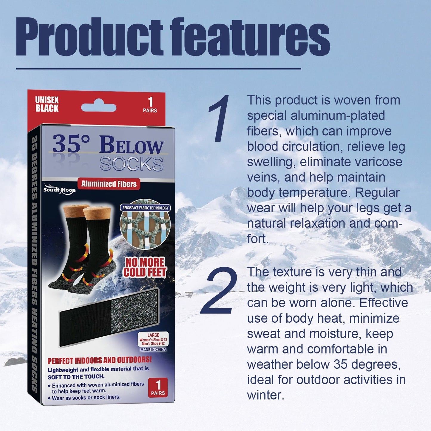 35 Degrees Aluminized Fibers Heating Socks, Relieve Vein Spontaneous Heat Constant Temperature Comfortable Warm Foot Cold Protection Socks V.I.P Digital Presence The Snag Bin