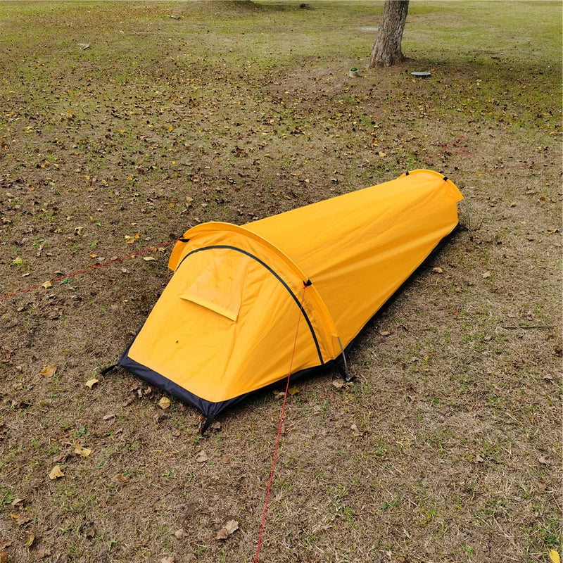 Camping Single Person Tent Ultralight Compact Outdoor Sleeping Bag Tent Larger Space Waterproof Backpacking Tent Cover Hiking V.I.P Digital Presence The Snag Bin