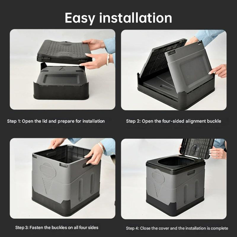 Portable folding camping toilet: adult/child use, self-contained, with lid and seat. V.I.P Digital Presence The Snag Bin