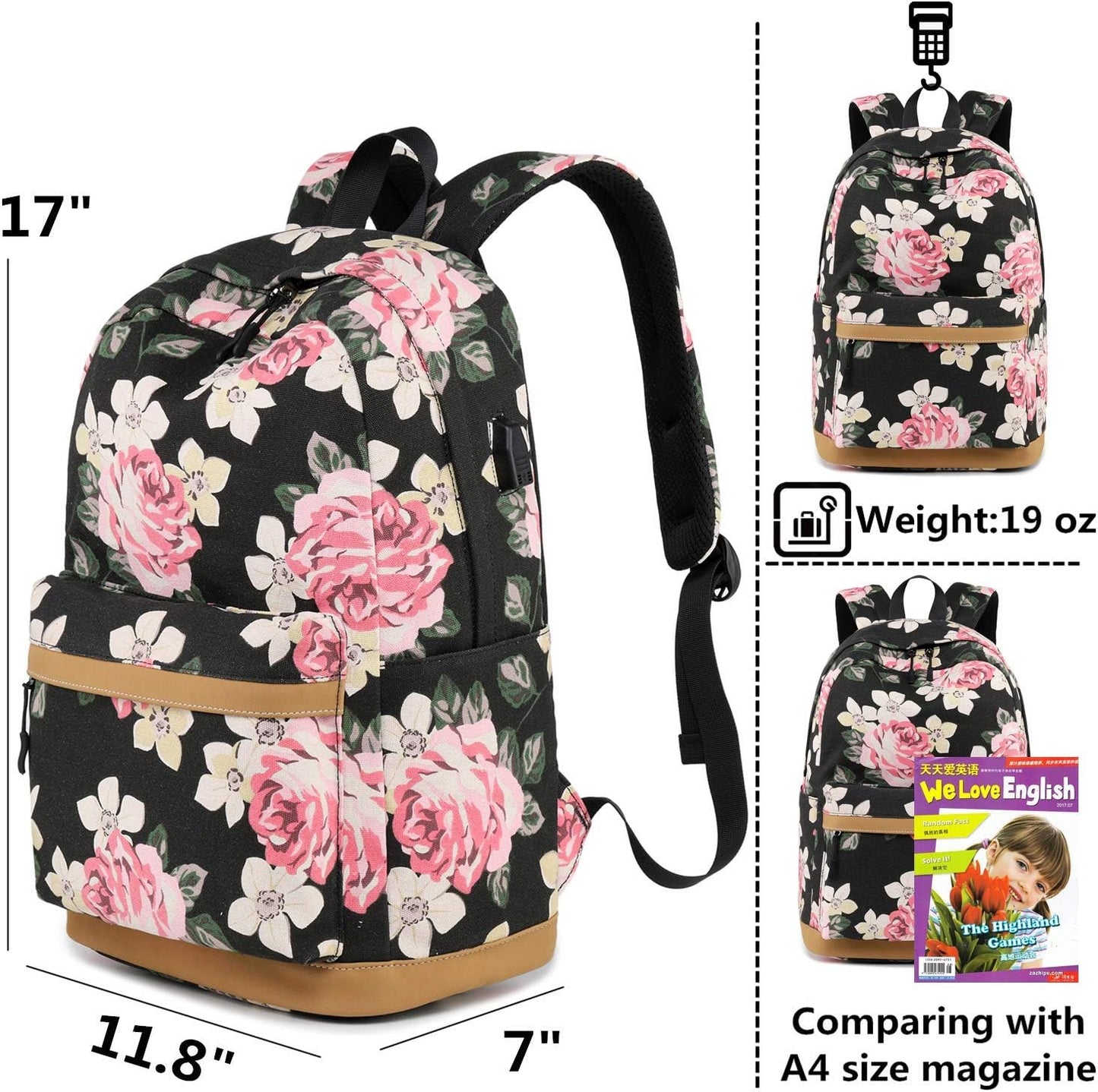 Canvas School Bag Teens Backpack for School - Floral-Black – Free Shipping 8ce1e0f4ea1762f4894bc31548d14d4c