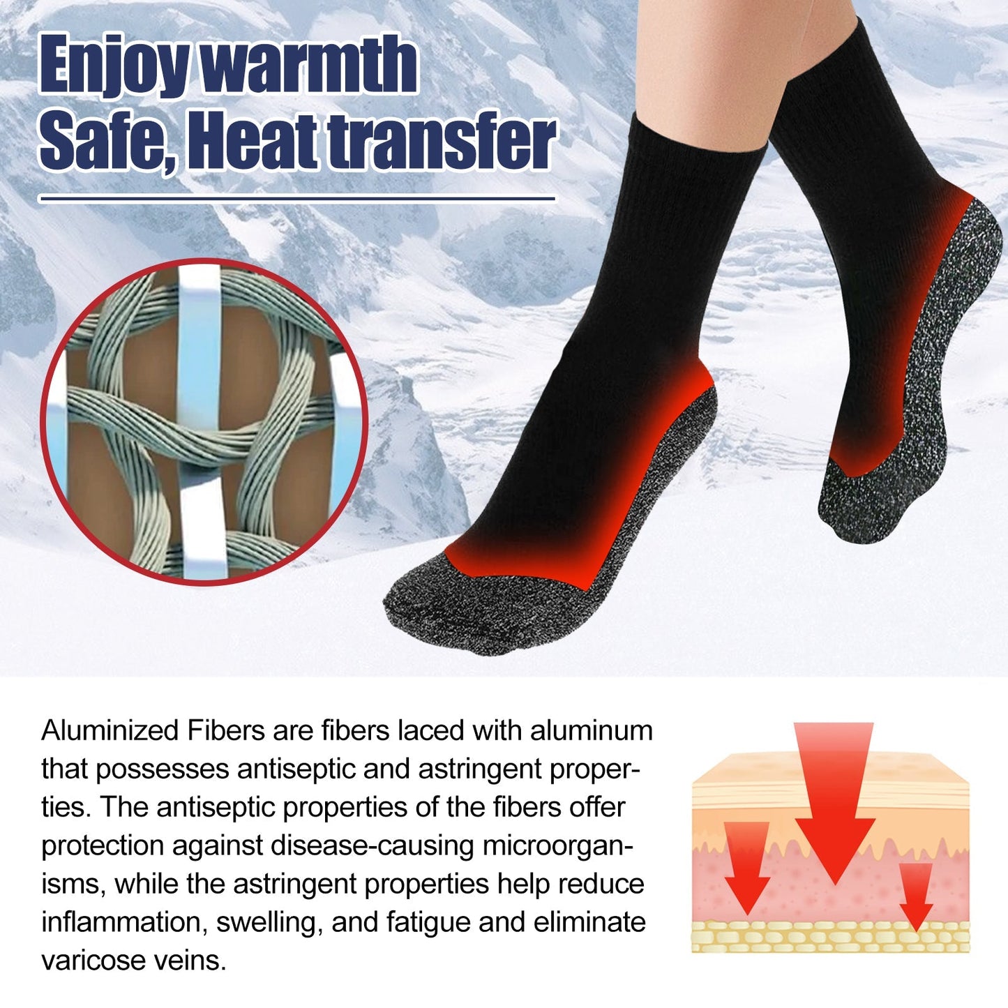 35 Degrees Aluminized Fibers Heating Socks, Relieve Vein Spontaneous Heat Constant Temperature Comfortable Warm Foot Cold Protection Socks V.I.P Digital Presence The Snag Bin