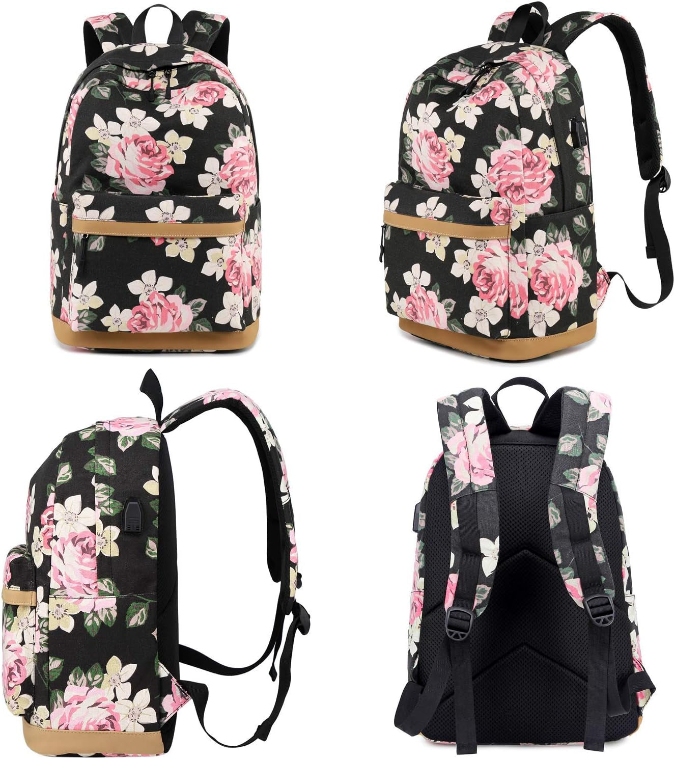 Canvas School Bag Teens Backpack for School - Floral-Black – Free Shipping 9f590e918fa50fbe4f6741836f876eed