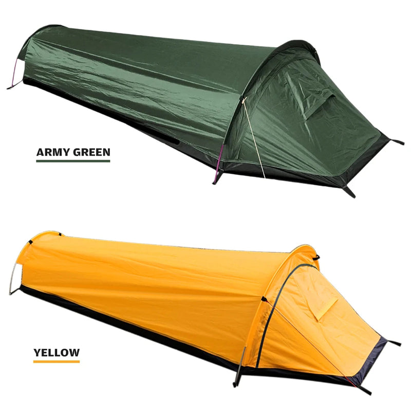 Camping Single Person Tent Ultralight Compact Outdoor Sleeping Bag Tent Larger Space Waterproof Backpacking Tent Cover Hiking V.I.P Digital Presence The Snag Bin