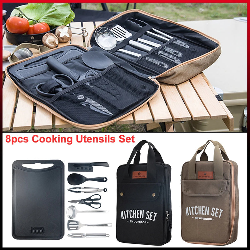 Camping Kitchen Set 8pcs Camping Outdoor Cookware Kit Stainless Steel Camping Tool Travel Set And Utensil Organizer Storage bag V.I.P Digital Presence The Snag Bin