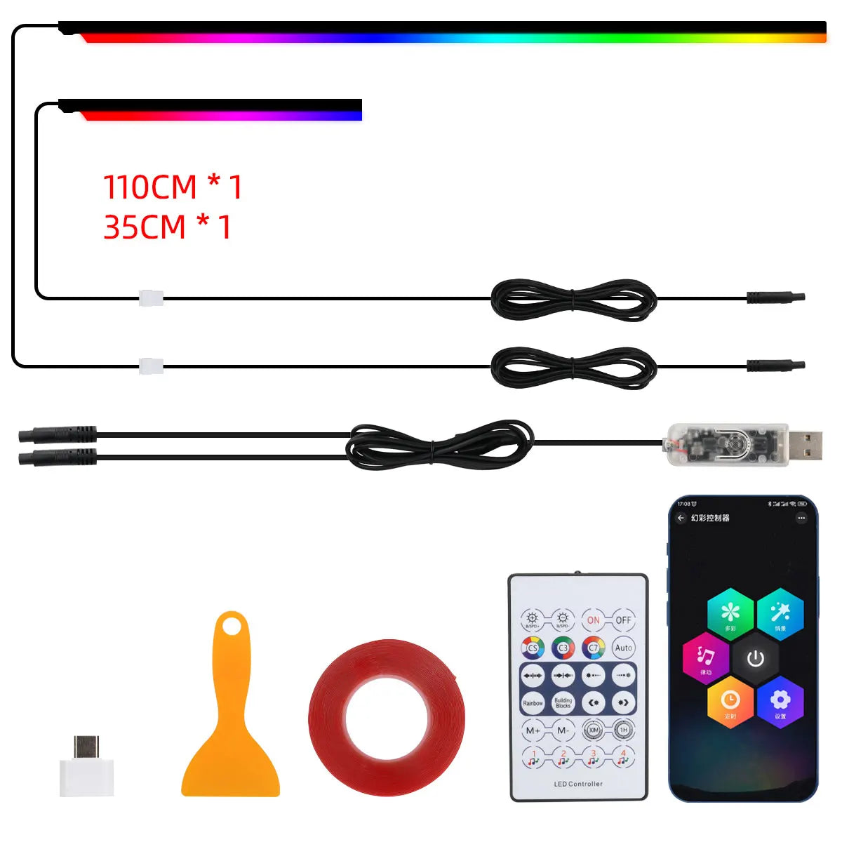 10 in 1 Car LED Acrylic Light Strip RGB Symphony Auto Interior Strip Lights Remote/APP Control Decorative Atmosphere Lamp E90AC42FE477BA07C6E72B5B6E88F452