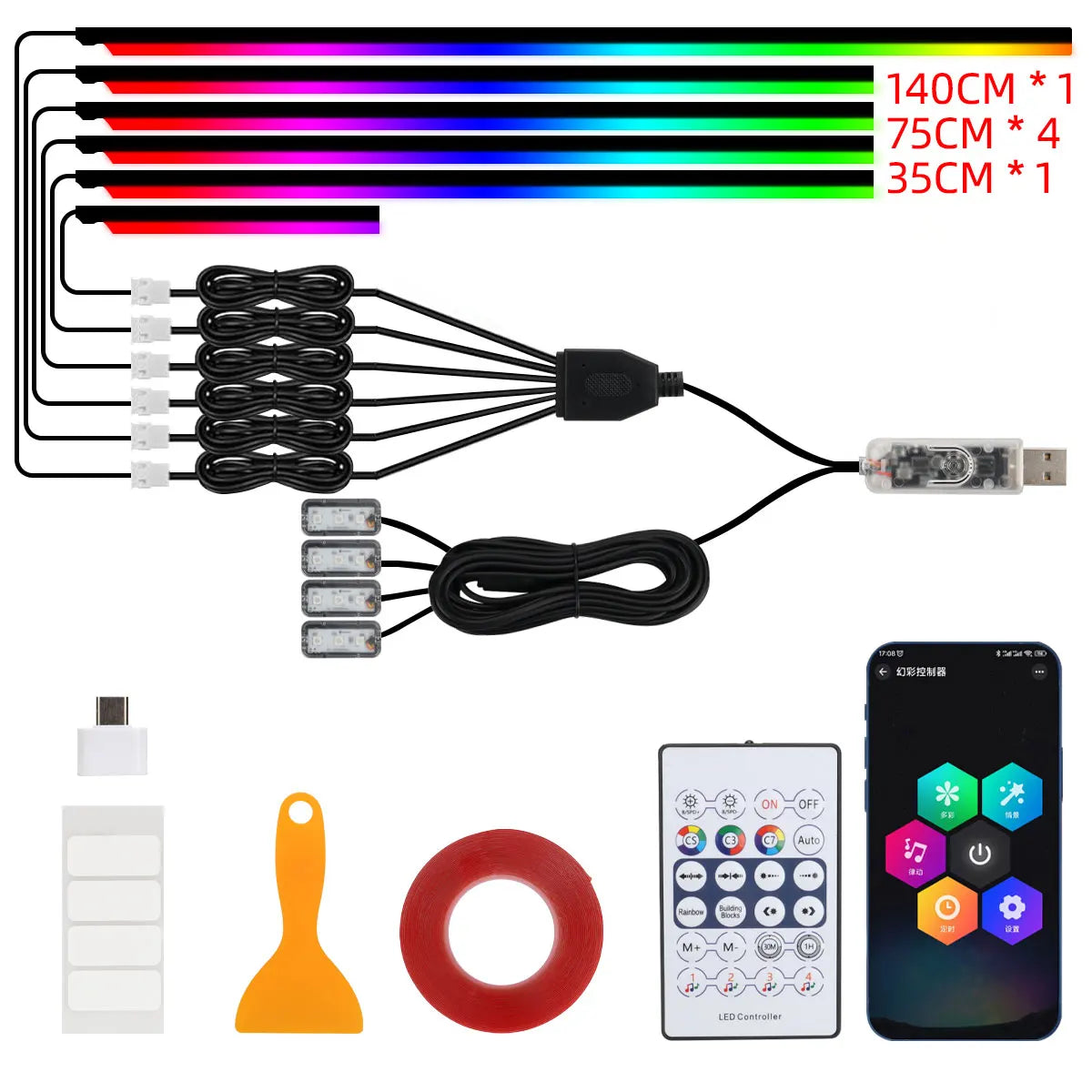 10 in 1 Car LED Acrylic Light Strip RGB Symphony Auto Interior Strip Lights Remote/APP Control Decorative Atmosphere Lamp EE15B640B55297852BA0298556B2DDDE