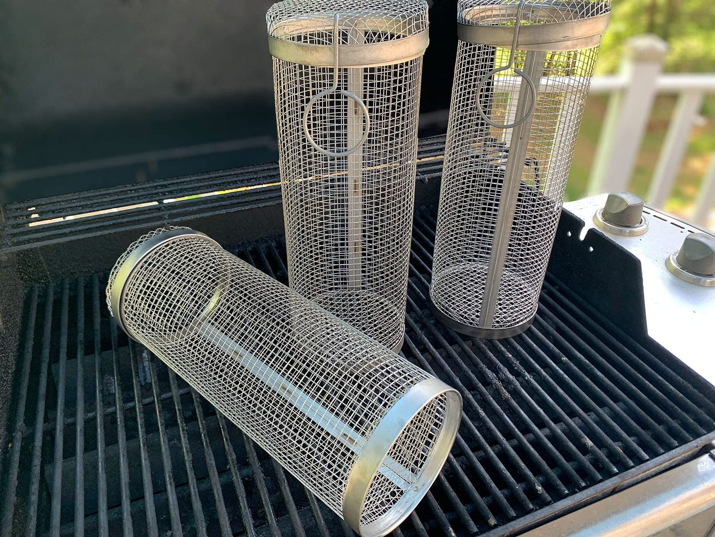 Rolling Grilling Basket Metal BBQ Barbecue Basket Net Portable Outdoor Camping Barbecue Rack Kitchen Gadgets V.I.P Digital Presence The Snag Bin