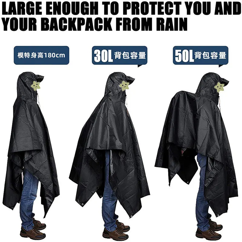3 In 1 Outdoor Military Raincoat Hooded Sleeve Waterproof Rain Poncho Motorcycle Rain Cover Camping Hiking Travel Rainwear Tent V.I.P Digital Presence The Snag Bin