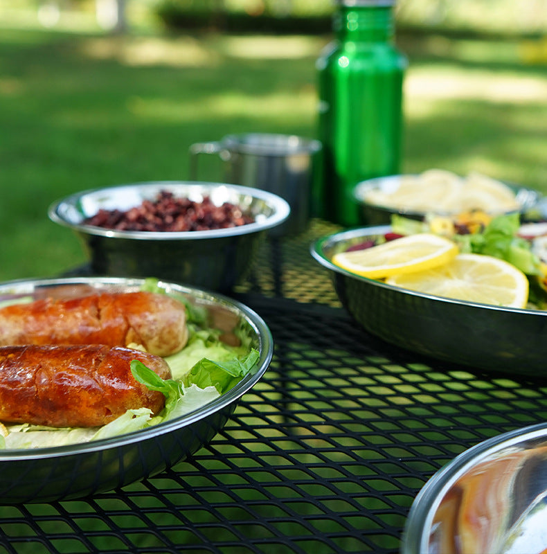 Outdoor Stainless Steel Dinner Plate 17 Pcs Camping Barbecue Tableware Portable Self Driving Barbecue Plate Soup Pot Bowl Set V.I.P Digital Presence The Snag Bin