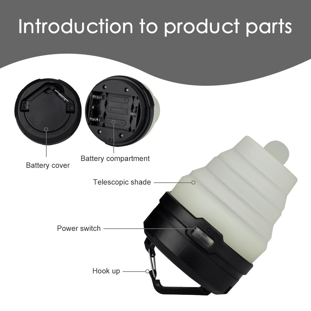 Retractable Camping Light LED Flashlight Portable Lantern 4 Modes Mini Hook Hanging TentEmergencyTorch Outdoor V.I.P Digital Presence The Snag Bin