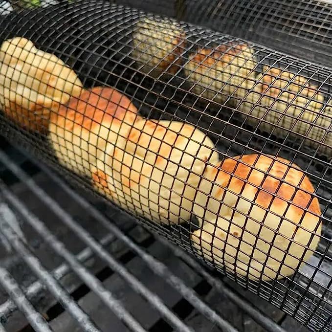 Rolling Grilling Basket Metal BBQ Barbecue Basket Net Portable Outdoor Camping Barbecue Rack Kitchen Gadgets V.I.P Digital Presence The Snag Bin