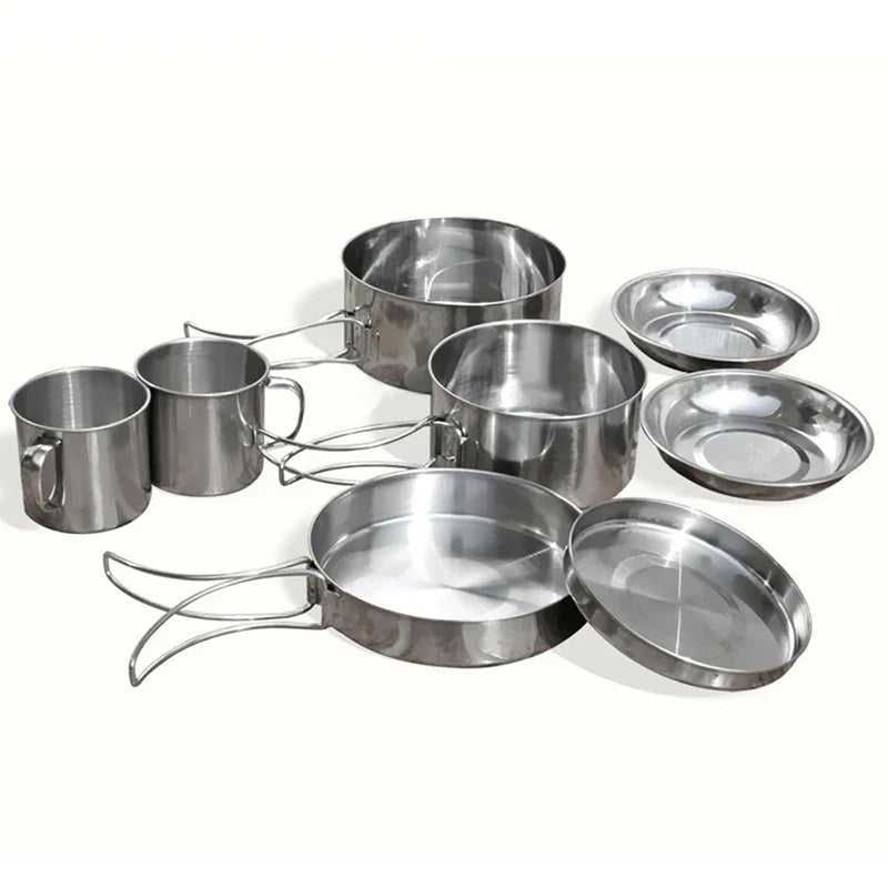 Mayitr 8Pcs Stainless Steel Outdoor Camping Picnic Pot Pan Kit Camping Backpacking Hiking Cookware Set High quality V.I.P Digital Presence The Snag Bin