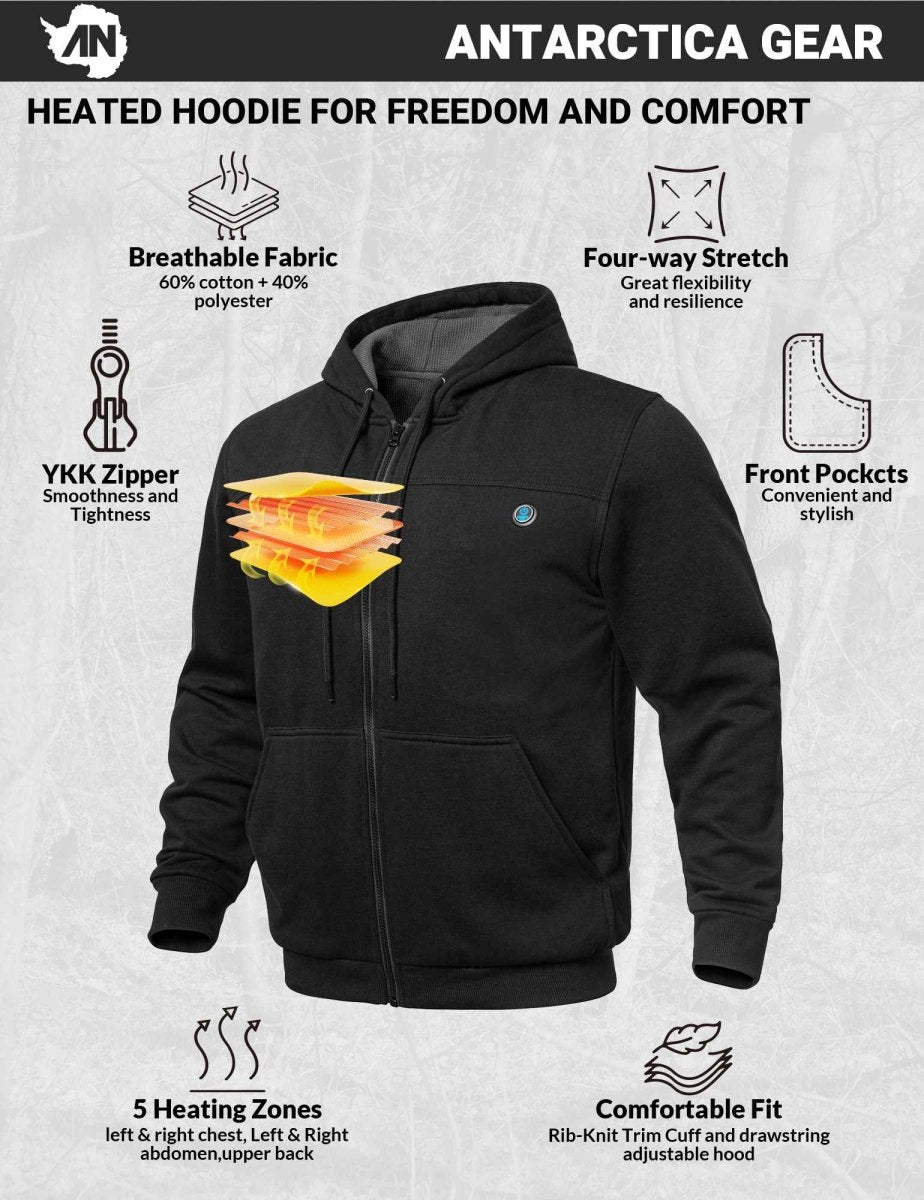 ANTARCTICA GEAR Heated Hoodie Sweater for Men with 12V 20000mAh Battery Pack - The Snag Bin