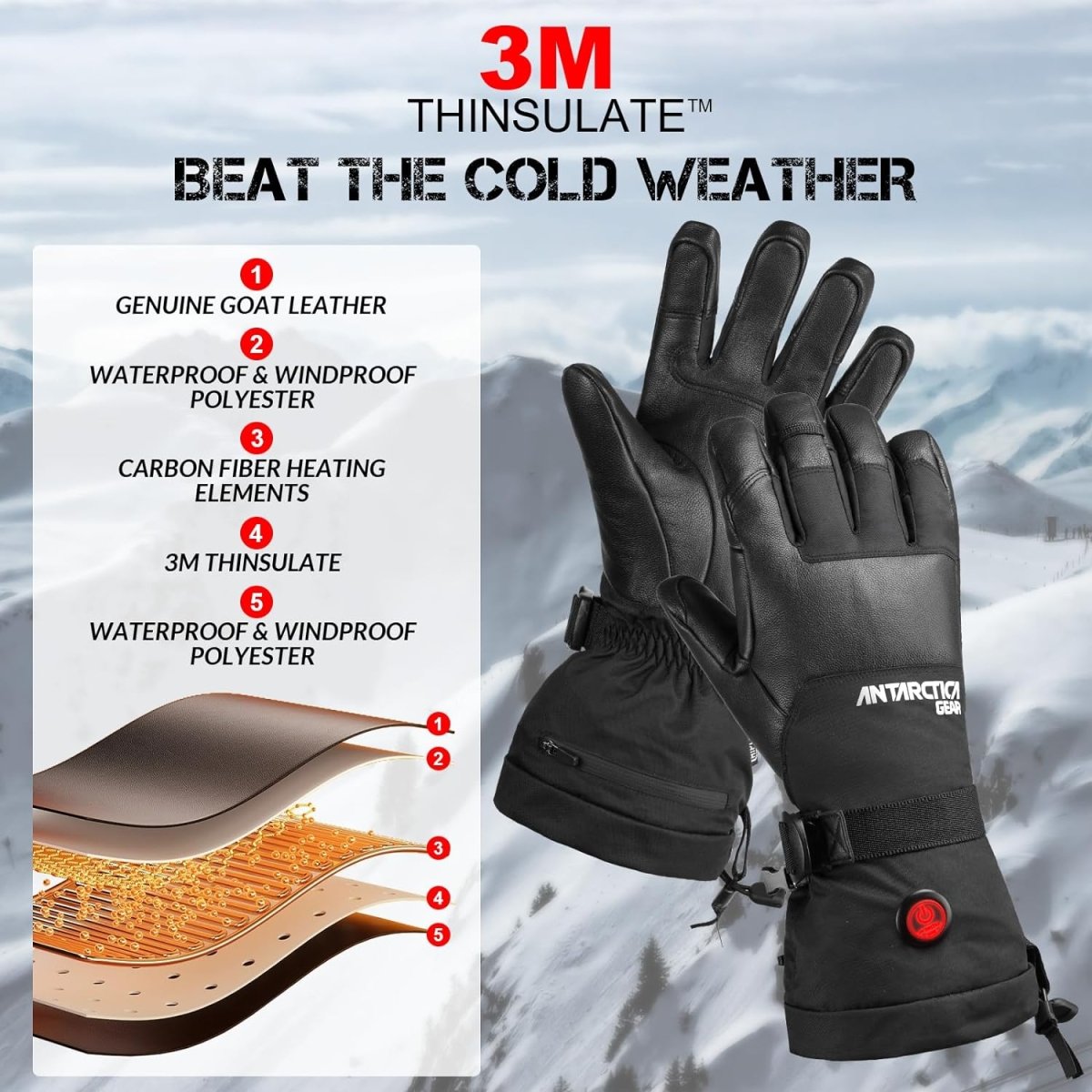 ANTARCTICA GEAR Winter Ski Gloves Rechargeable Heating Warm Gloves for Motorcycle - The Snag Bin