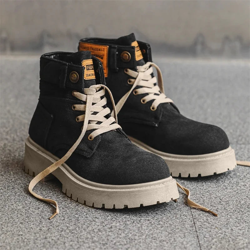Cowboy boots new autumn thick soled Martin boots fashionable retro washed high top big toe shoes for men V.I.P Digital Presence The Snag Bin