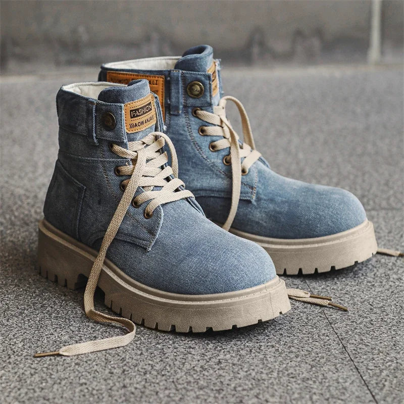Cowboy boots new autumn thick soled Martin boots fashionable retro washed high top big toe shoes for men V.I.P Digital Presence The Snag Bin