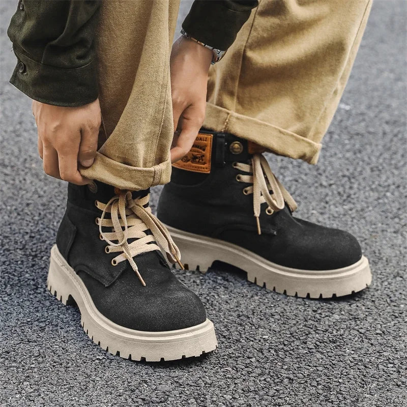 Cowboy boots new autumn thick soled Martin boots fashionable retro washed high top big toe shoes for men V.I.P Digital Presence The Snag Bin