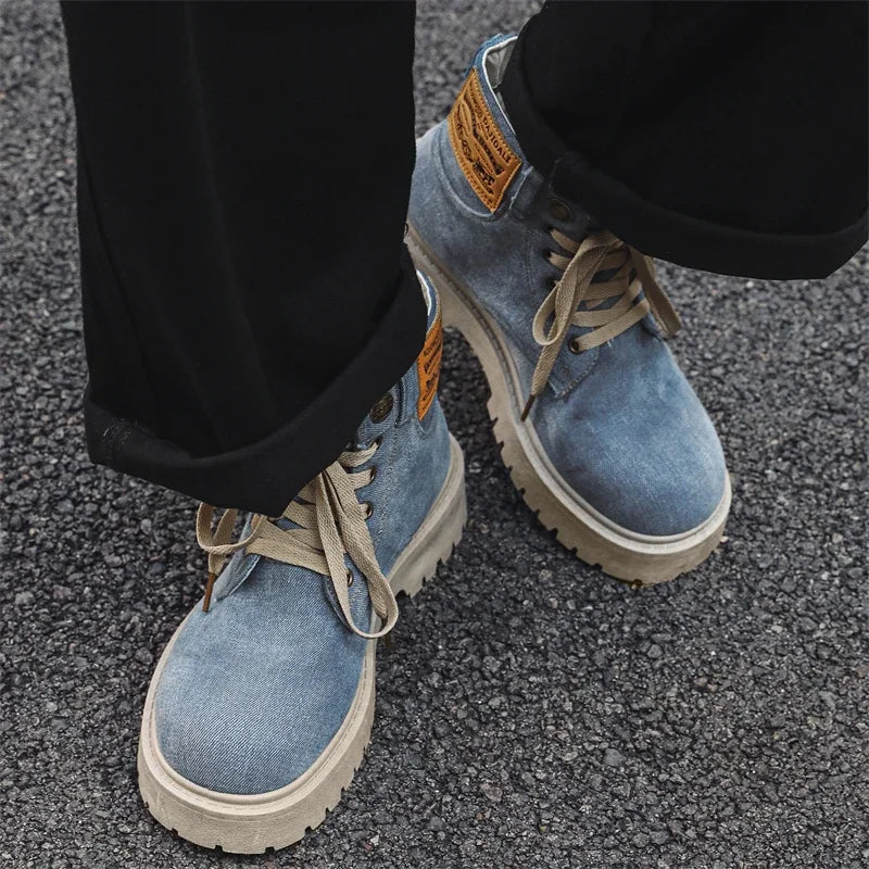 Cowboy boots new autumn thick soled Martin boots fashionable retro washed high top big toe shoes for men V.I.P Digital Presence The Snag Bin