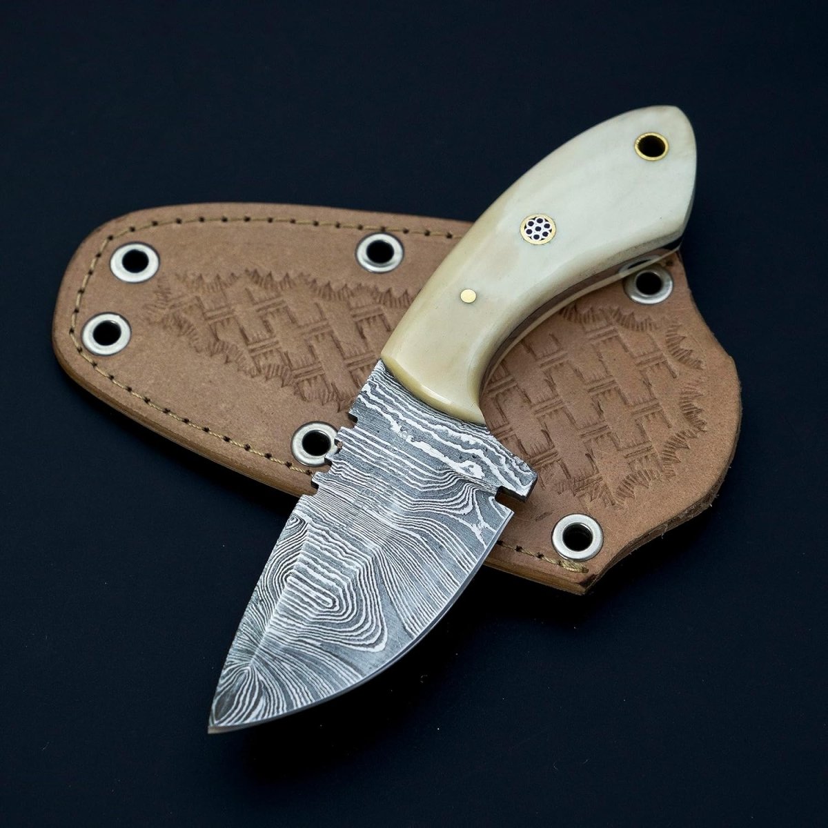 Custom Handmade Skinning Knife with Camel Bone Handle - The Snag Bin