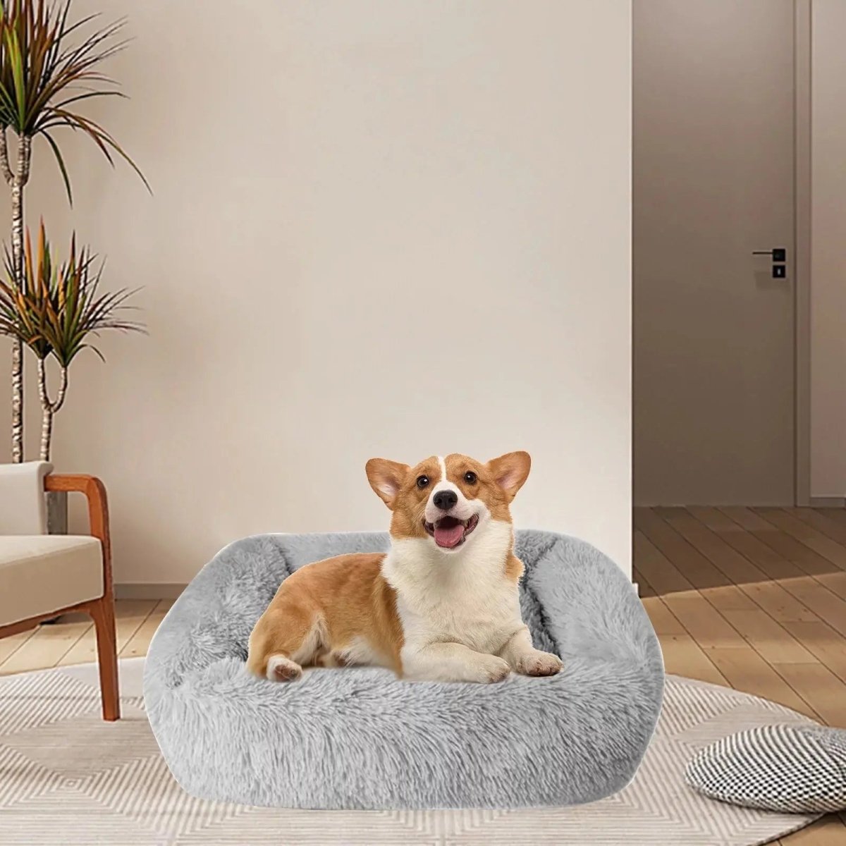 Gray Plush Bed for Cats and Dogs - The Snag Bin