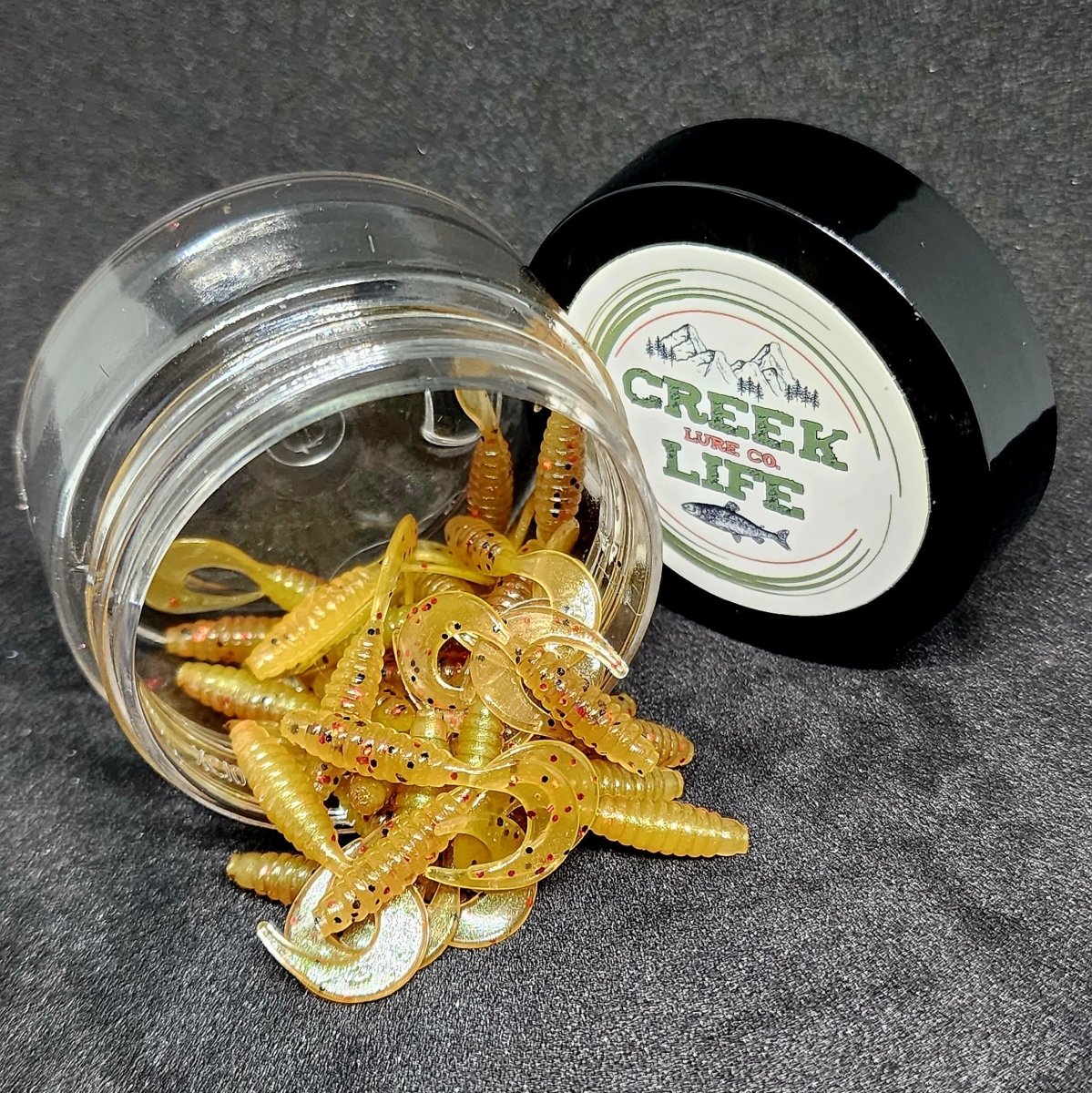 Jar of 1" Micro Curl Tail Grub "The Tennessee Twister" - The Snag Bin