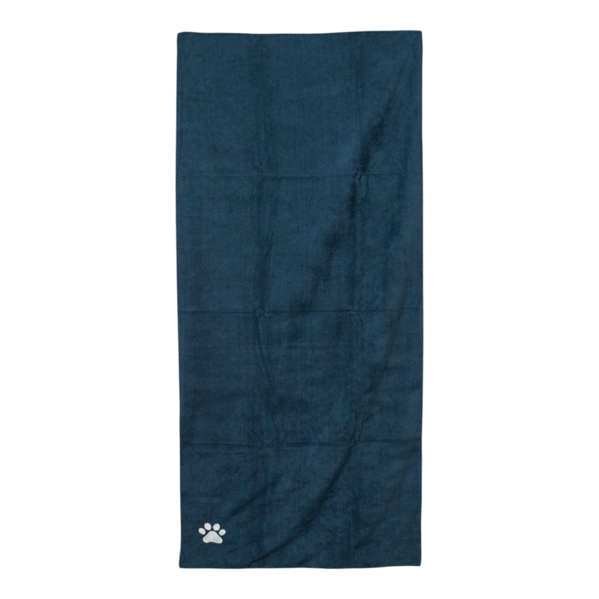 Large Marine Blue Microfiber Dog Bath Towel with Embroidered Paw Print - The Snag Bin
