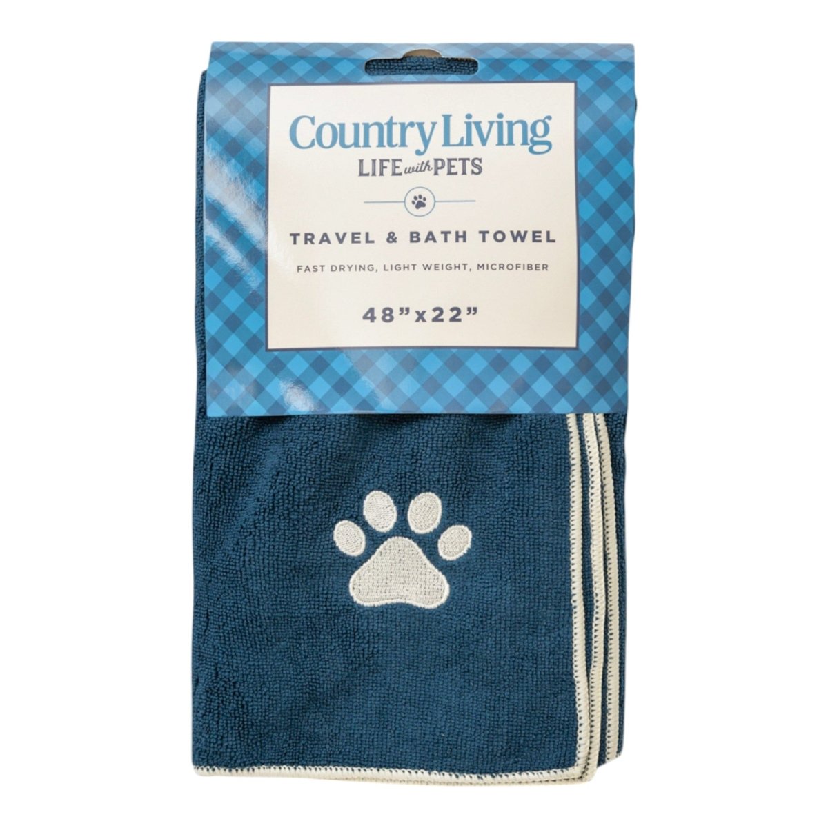 Large Marine Blue Microfiber Dog Bath Towel with Embroidered Paw Print - The Snag Bin