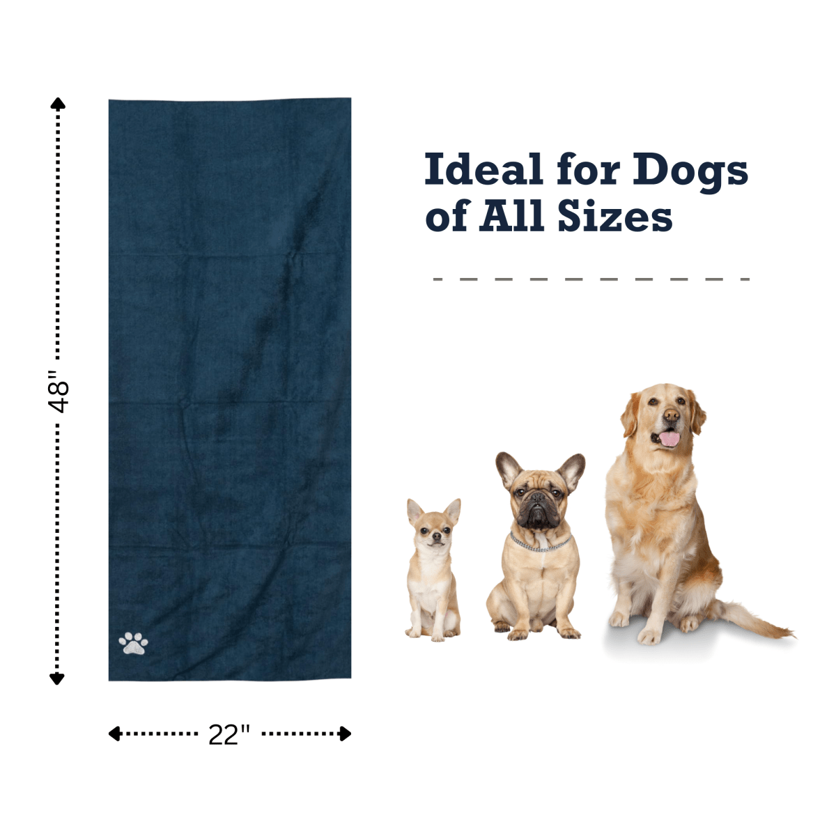 Large Marine Blue Microfiber Dog Bath Towel with Embroidered Paw Print - The Snag Bin