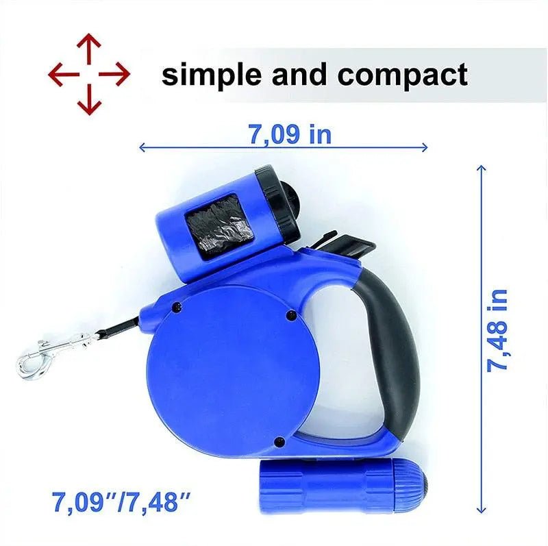 Nightwalk 4.5M Led Light And Waste Bag Dispenser Retractable Dog Leash - The Snag Bin