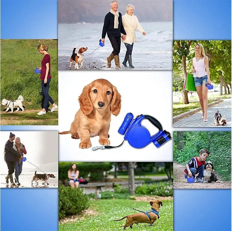 Nightwalk 4.5M Led Light And Waste Bag Dispenser Retractable Dog Leash - The Snag Bin
