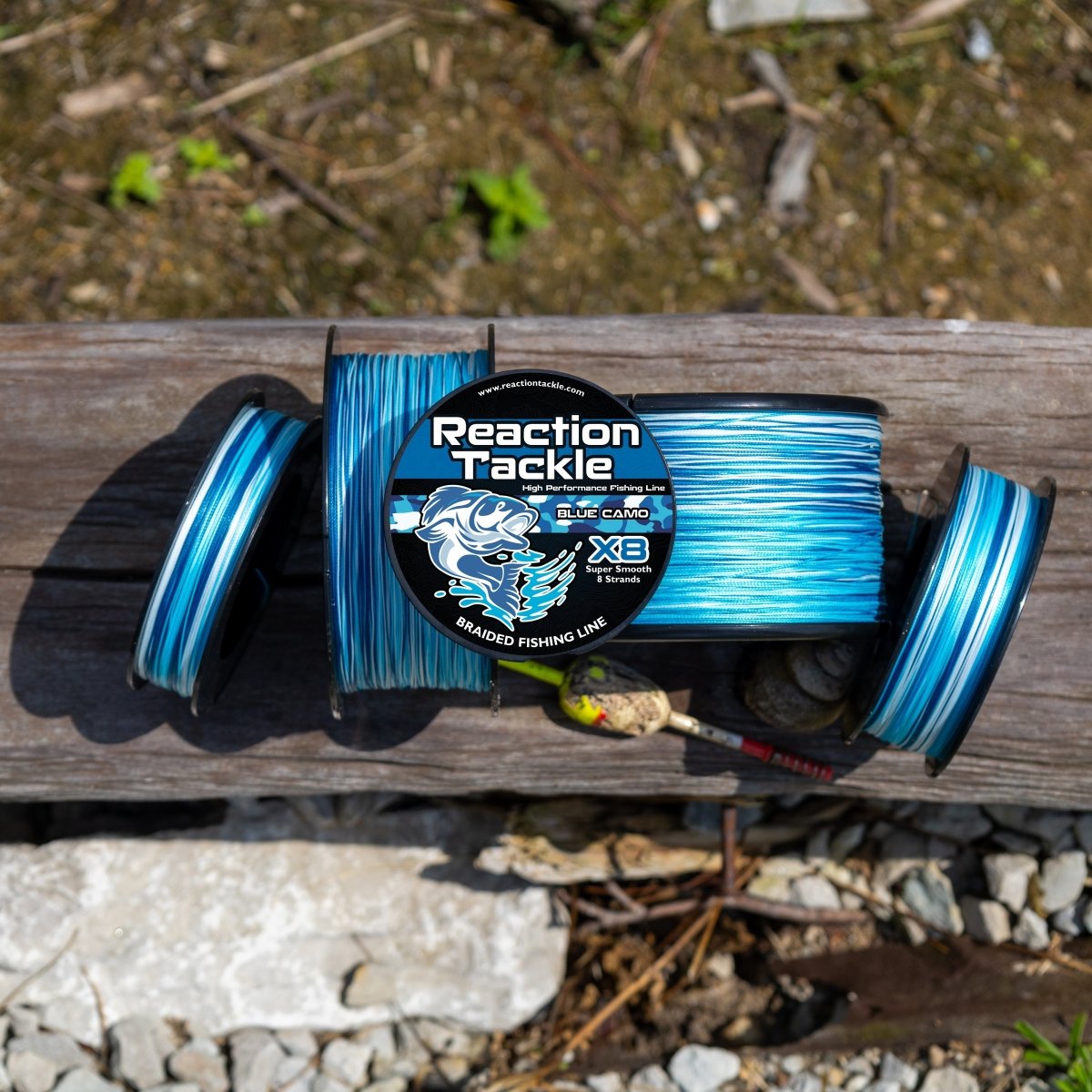 Reaction Tackle X8 Braided Fishing Line - Blue Camo 8 Strand - The Snag Bin