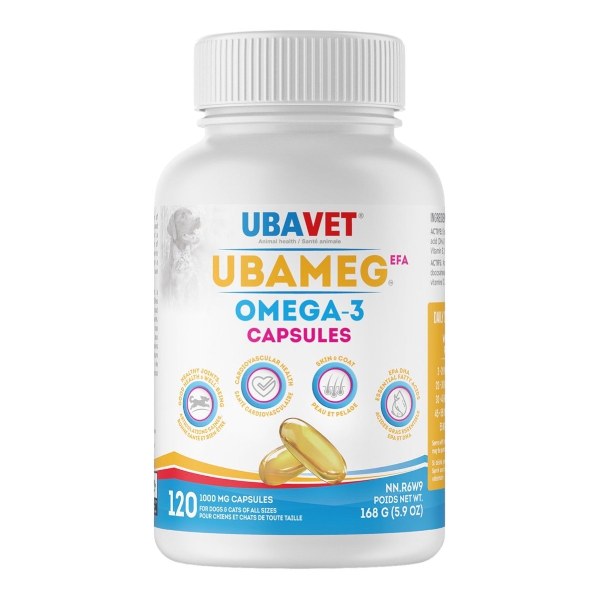 UBAVET Ubameg EFA 1000mg Omega - 3 Fatty Acid Capsules for Dogs & Cats (120 caps) - The Snag Bin