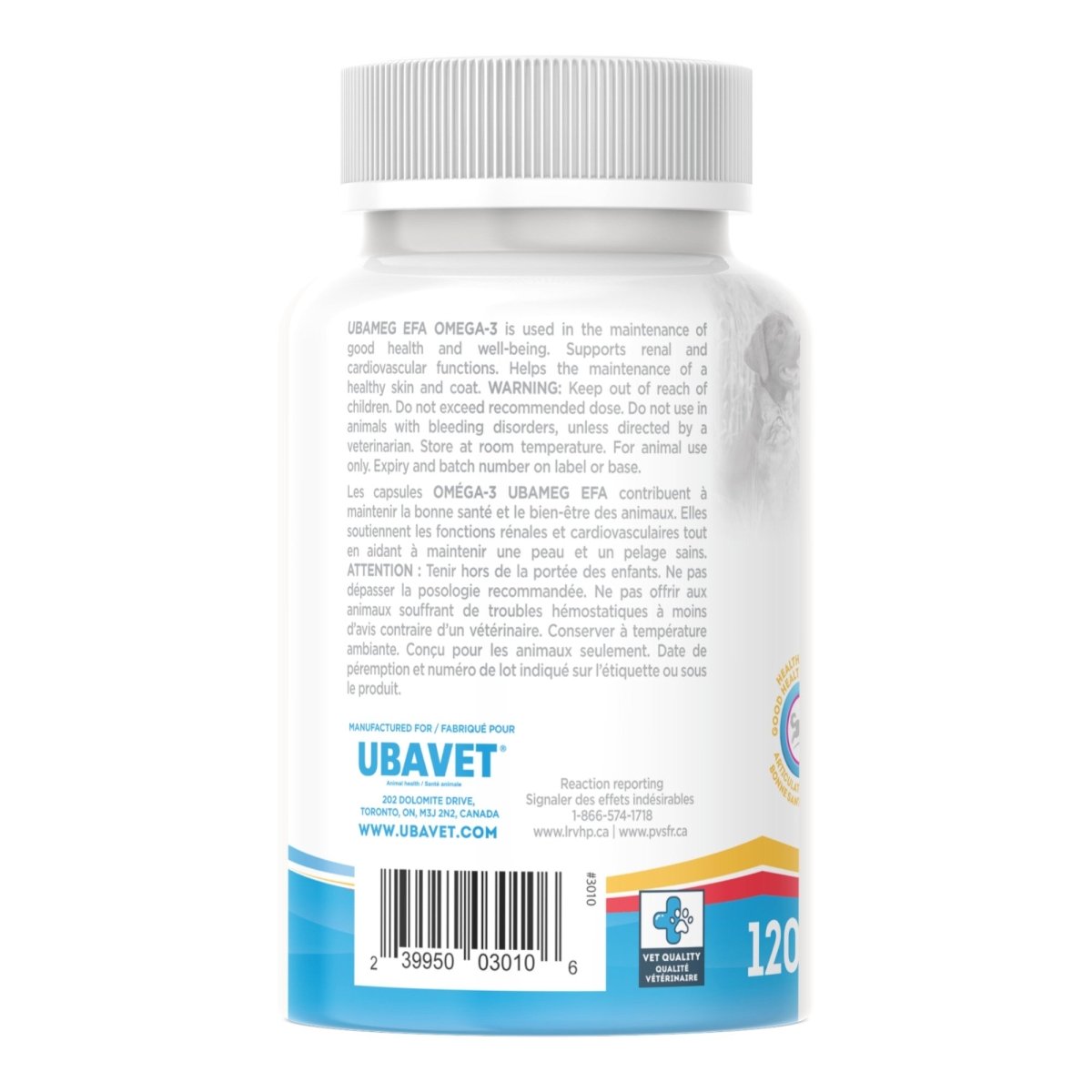 UBAVET Ubameg EFA 1000mg Omega - 3 Fatty Acid Capsules for Dogs & Cats (120 caps) - The Snag Bin