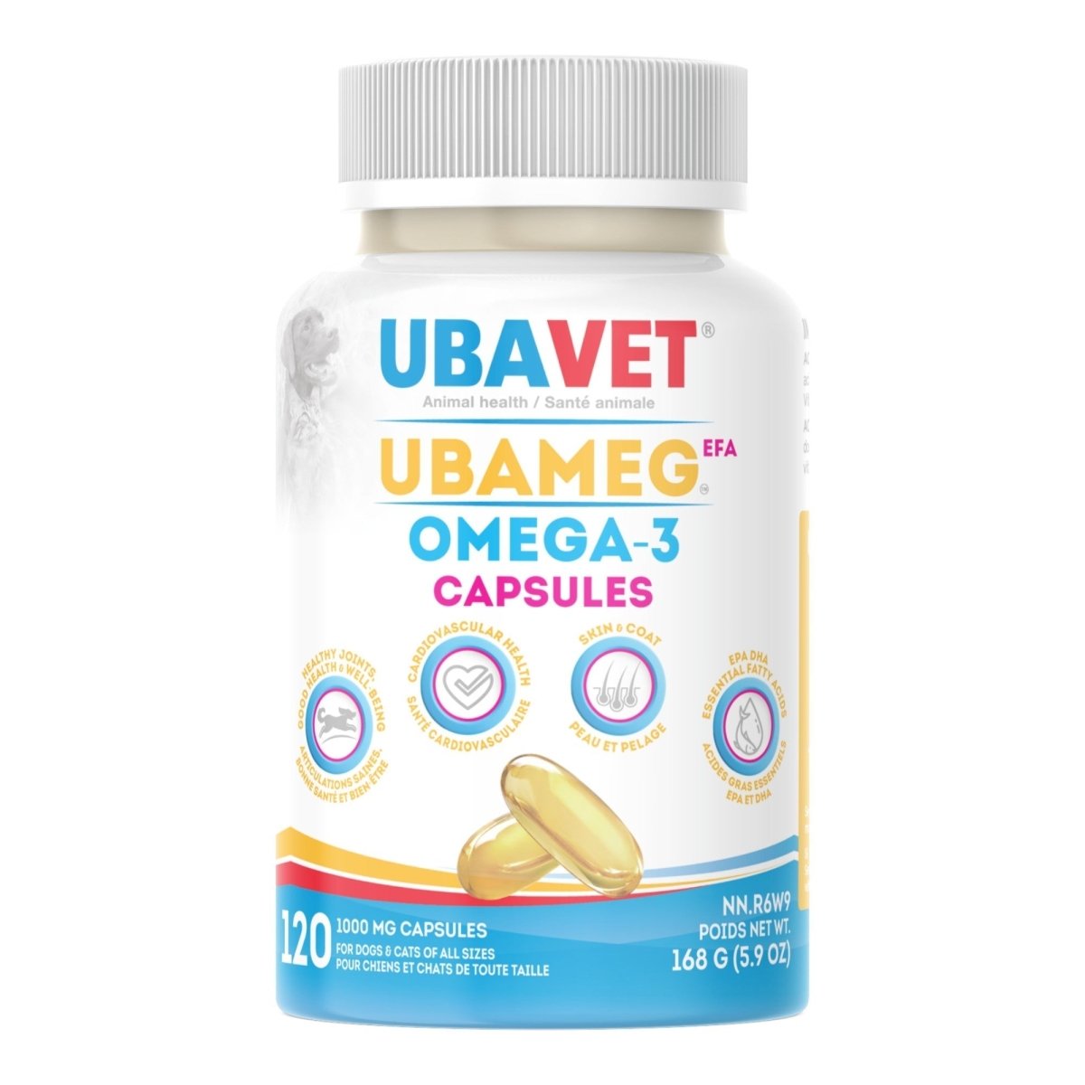 UBAVET Ubameg EFA 1000mg Omega - 3 Fatty Acid Capsules for Dogs & Cats (120 caps) - The Snag Bin