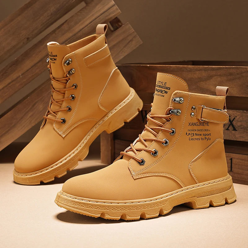 Workwear Martin boots men's spring and autumn new high top British style big yellow boots outdoor high top casual leather boots men V.I.P Digital Presence The Snag Bin