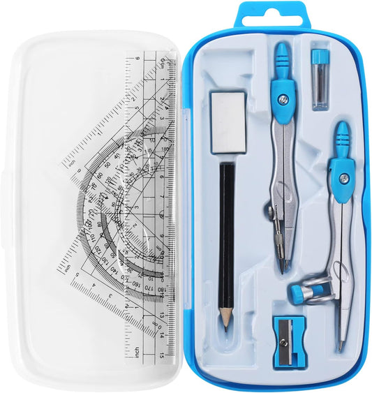 Math Geometry Kit Sets 10 Piece Student Supplies with Shatterproof Storage Box,Includes Rulers,Protractor,Compass,Eraser,Pencil Sharpener,Lead Refills,Pencil,For Drafting and Drawings（Blue） – Free Shipping 05d6457dc8e8d38f63d349a11e69ac23
